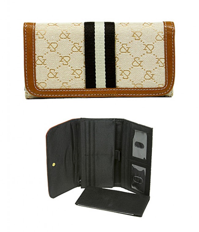 Wallet - Jacquard Monogram Check Book Wallet - Tan  - WL-AND008TN