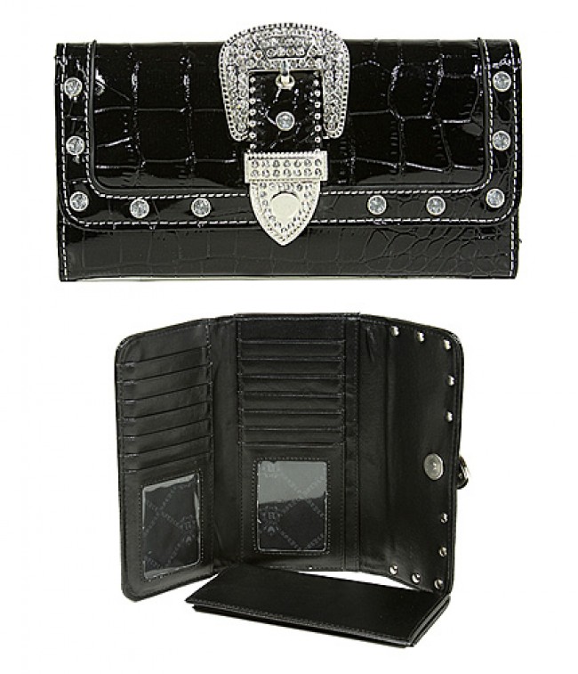 Wallet - Buckled Croc Embossed Wallet - Black - WL-WBLT141CBK