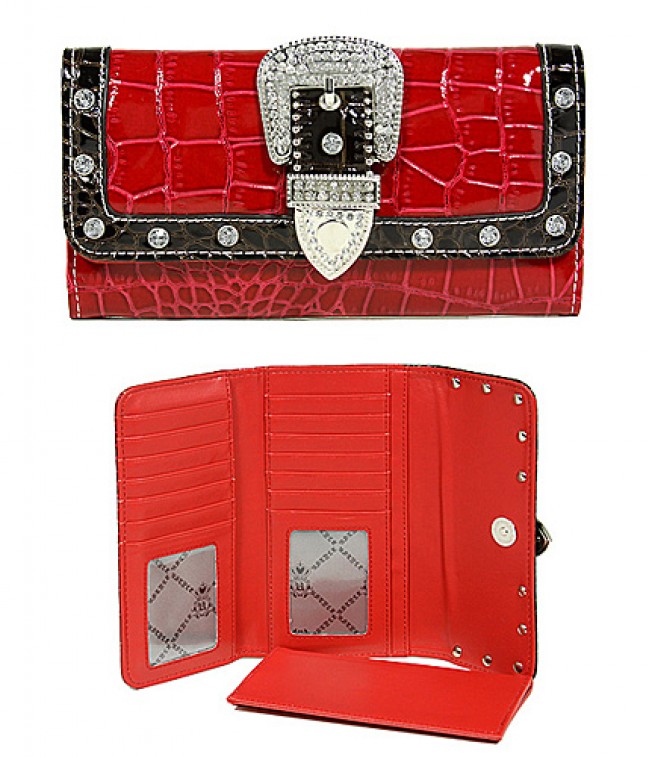 Wallet - Buckled Croc Embossed Wallet - Red - WL-WBLT141CRD