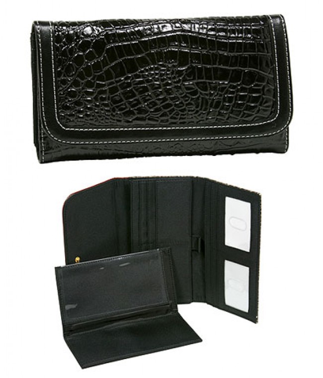 Croc Embossed Check Book Wallets - Black