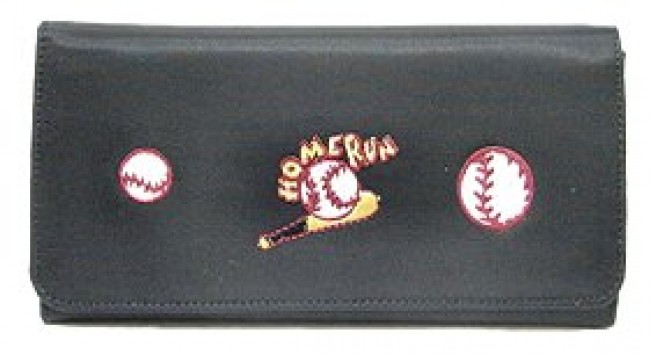Wallet - Embroidered Baseball Theme - Black - WL-EBB030WBBK