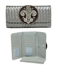 Wallet - Fleur de Lis Charm Wallet/Leather Like - Pewter-WL-W119PT