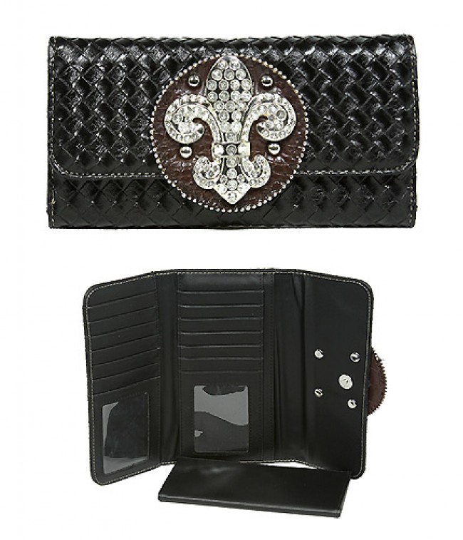 Wallet - Fleur de Lis Charm Wallet - Black - WL-W123BK