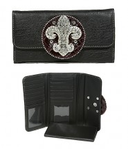 Wallet - Fleur de Lis Charm Wallet/ Leather-like - Black - WL-W129BK