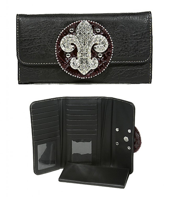 Wallet - Fleur de Lis Charm Wallet/ Leather-like - Black - WL-W129BK