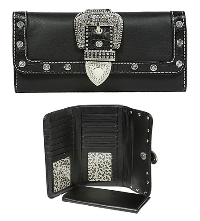 Wallet - Belt Buckle Wallet w/ Check Book Cover - Black - WL-WBLT141BK