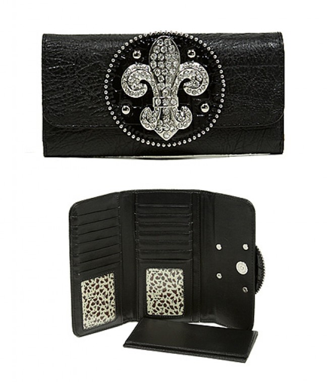 Wallet - Fleur de Lis Charm Wallet - Black - WL-WFDL140BK