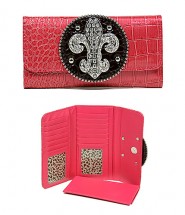 Wallet - Fleur de Lis Charm w/ Croc Embossed - Fuchsia -WL-WFDL140C-FU