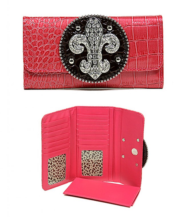 Wallet - Fleur de Lis Charm w/ Croc Embossed - Fuchsia -WL-WFDL140C-FU