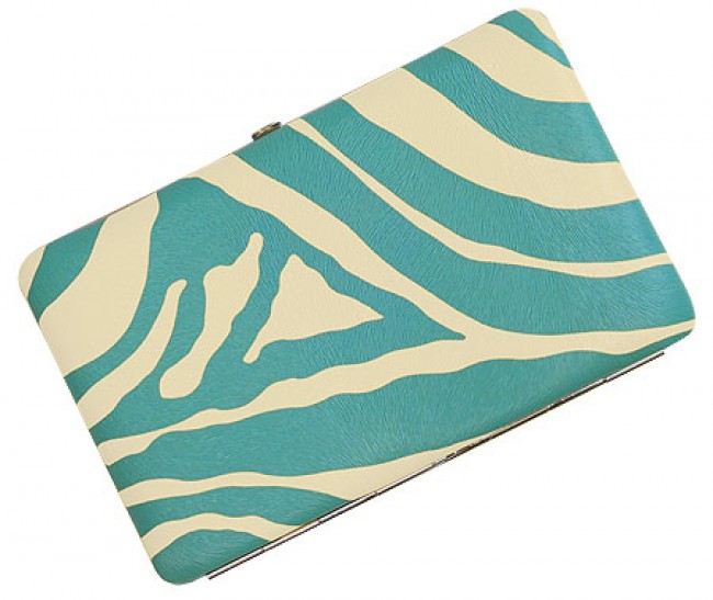 Wallet - Flat Wallet - Zebra Print Flat Wallet - TQ Blue Stripes - WL-Z002TQ