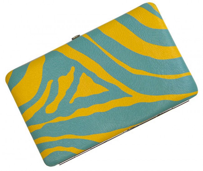 Wallet - Flat Wallet - Zebra Print Flat Wallet -Yellow TQ Blue Stripes - WL-Z002YL-TQ
